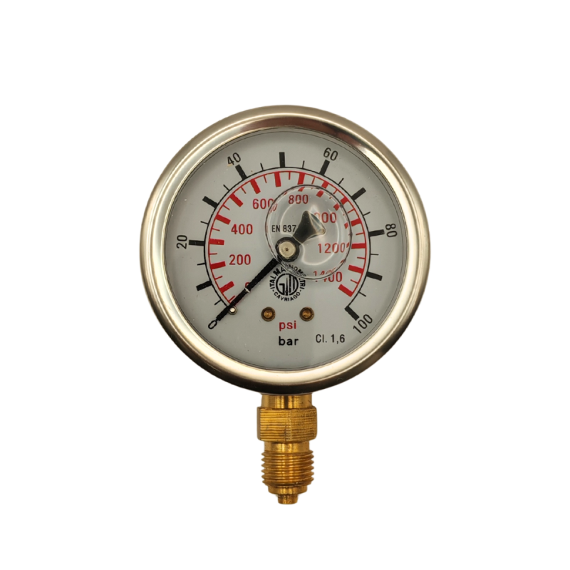 Gel-filled pressure gauge, 0–100 bar, 1/4" side outlet